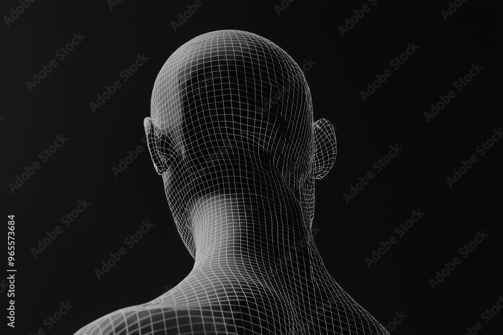 Poster symbolizing stock via lines on a head