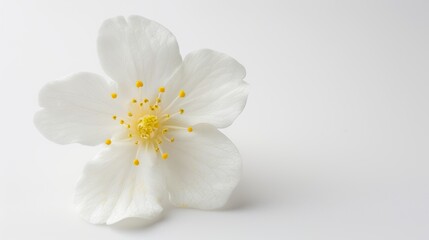 Fototapeta premium Single White Blossom on Soft Light Background, Minimalism in Floral Photography. High Resolution