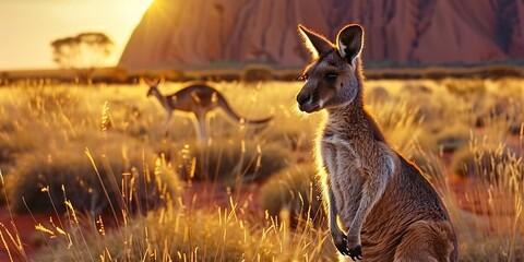 Australian desert sunrise, Kangaroo spotting in Australia, Uluru landscape photography
