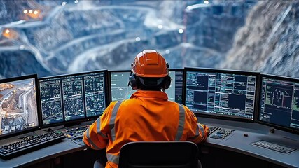 Digital control center in mine overseeing real-time data for optimized operations of mining technology