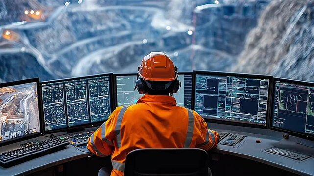 Digital control center in mine overseeing real-time data for optimized operations of mining technology