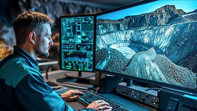 Digital control center in mine overseeing real-time data for optimized operations of mining technology