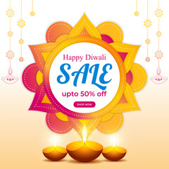 Vector illustration of Happy Diwali Sale social media feed template