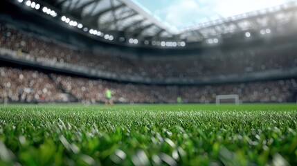 The football match featured a stadium packed with fans, players in mid-action, and a vibrant atmosphere that electrified the crowd.