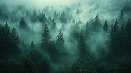Mysterious dark forest shrouded in mist, perfect for Halloween-themed events, haunted trails, or spooky storytelling with ample copy space.