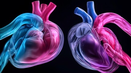 Symmetry in the Structure of the Heart, Analyze the symmetrical design of the heart, focusing on how the left and right atria and ventricles work together to pump blood to the body and lungs