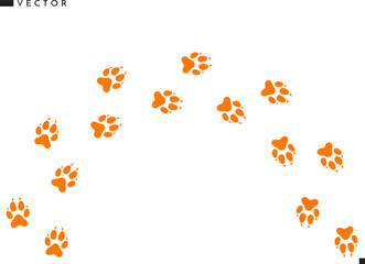 Fox paw print vector. Isolated paw prints on white background. Wild animal