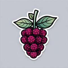 Watercolor raspberry fruits, sticker design, cartoon illustration, forest fruits design. Generated AI