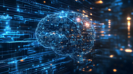 Fototapeta premium AI technology and machine learning, futuristic AI brain and business intelligence with cloud data management