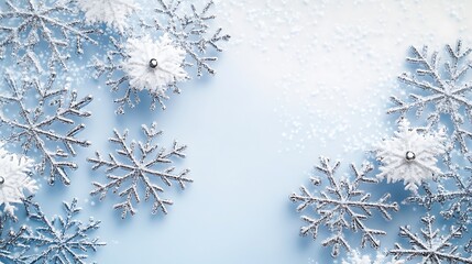 Classic Silver and Blue Christmas Background with Snowflakes, Featuring Copy Space for Personalized Seasonal Greetings or Invitations