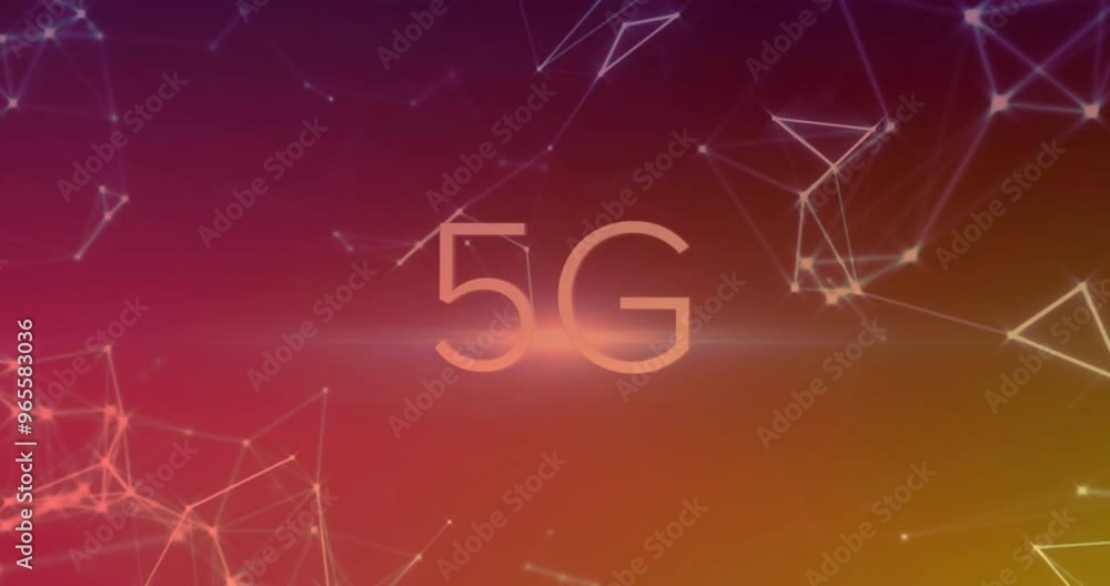 Poster animation of 5g over network of connections on red background