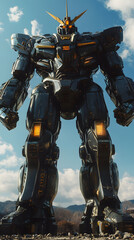 Naklejka premium In the Japanese tokusatsu style of the Showa period, present the image of a huge robot