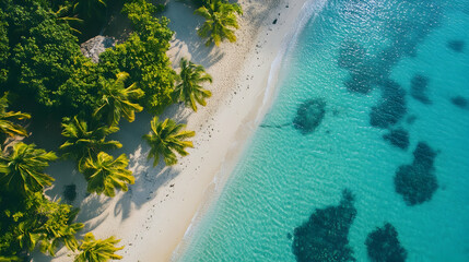 An overhead perspective of a stunning coastline and sandy beach.