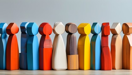 Diverse and Equal: A Vibrant Collection of Colorful Wooden Figures