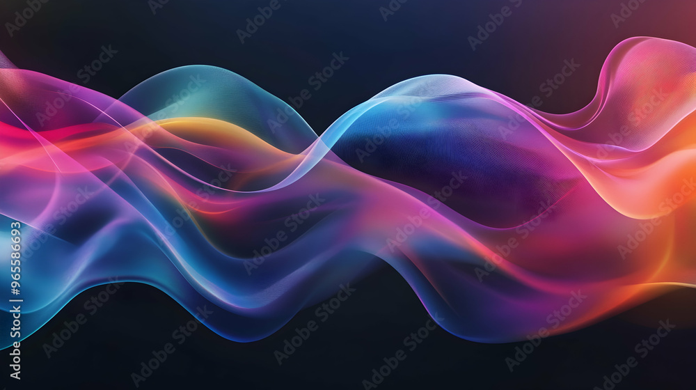 Wall mural bright iridescent chromatic ribbon flowing in abstract waves