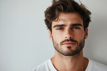 Fototapeta premium handsome brown-eyed man with beard on white background