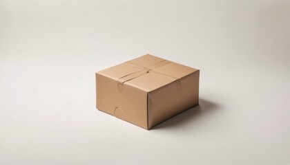 A closed brown cardboard box appearing to float against a white background.
