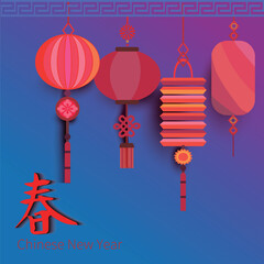 chinese lantern to celebrate chinese new year,and the word in picture translated spring