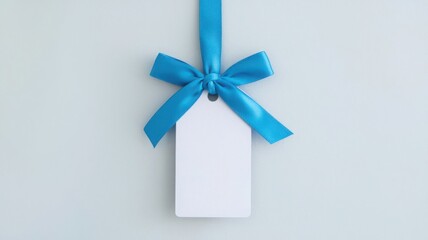 A blank badge mock-up isolated on white, featuring an empty name tag hanging on a neck with a string, including a blue ribbon and transparent plastic paper holder, suitable for corporate designs.