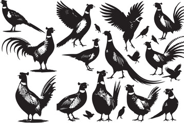 Pheasant Dark Silhouette Shapes Vector Set
