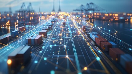 Digital rendering of economic policies visualized as pathways in a global trade network, concept of strategic trade relations
