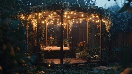 Cozy Pergola With String Lights