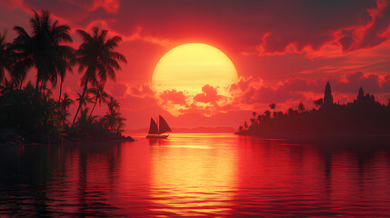 the view of the sunset island is very beautiful