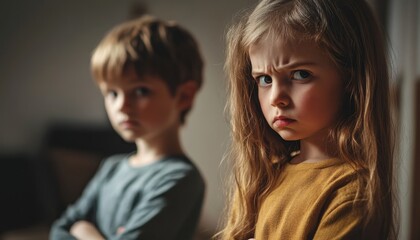 Fototapeta premium upset boy and girl, communication problems, personal boundaries of children, concept, conflict