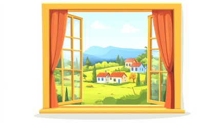 Obraz premium Open Window View of Countryside.