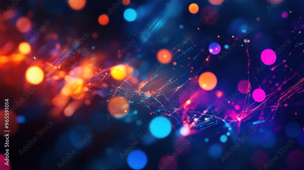 Poster abstract bokeh background with neon colors and lines