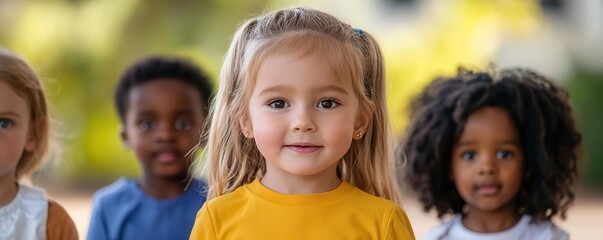 Fototapeta premium A diverse group of children playing together in a schoolyard on a sunny day