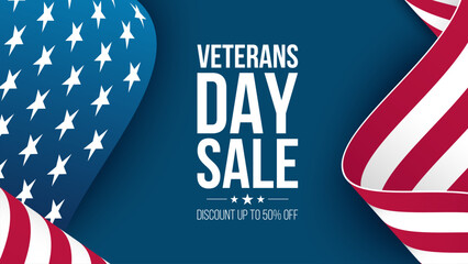 Veterans Day Sale. Commercial background for Veteran's Day shopping advertising. American federal holiday sale promotion. Vector illustration.