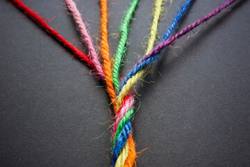Colorful threads twisted into a rope as a symbol of creativity or team collaboration.