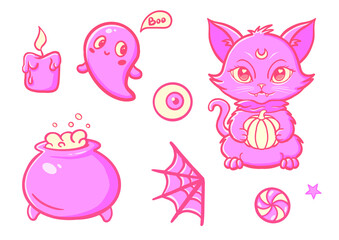 Halloween set icons, halloween pink clipart