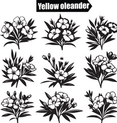 Yellow Oleander Modern Black Silhouette Design Elements
