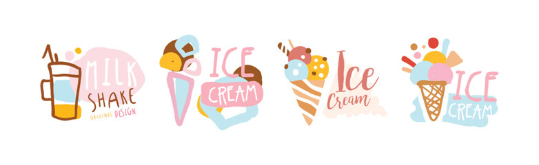 Milk Shake and Ice Cream Logo Original Design Vector Set