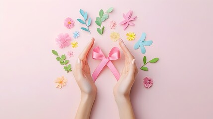 Minimalist Floral Ribbon for Breast Cancer Awareness Campaign