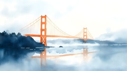 Fototapeta premium Watercolor Depiction of Golden Gate Bridge in Misty San Francisco Landscape