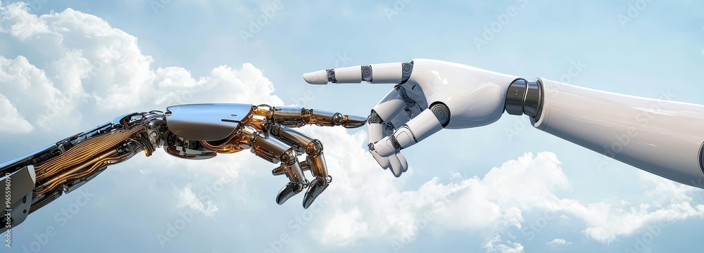 Aufkleber ai, machine learning, robots and humans touching big data networks, data exchange, deep learning, sc