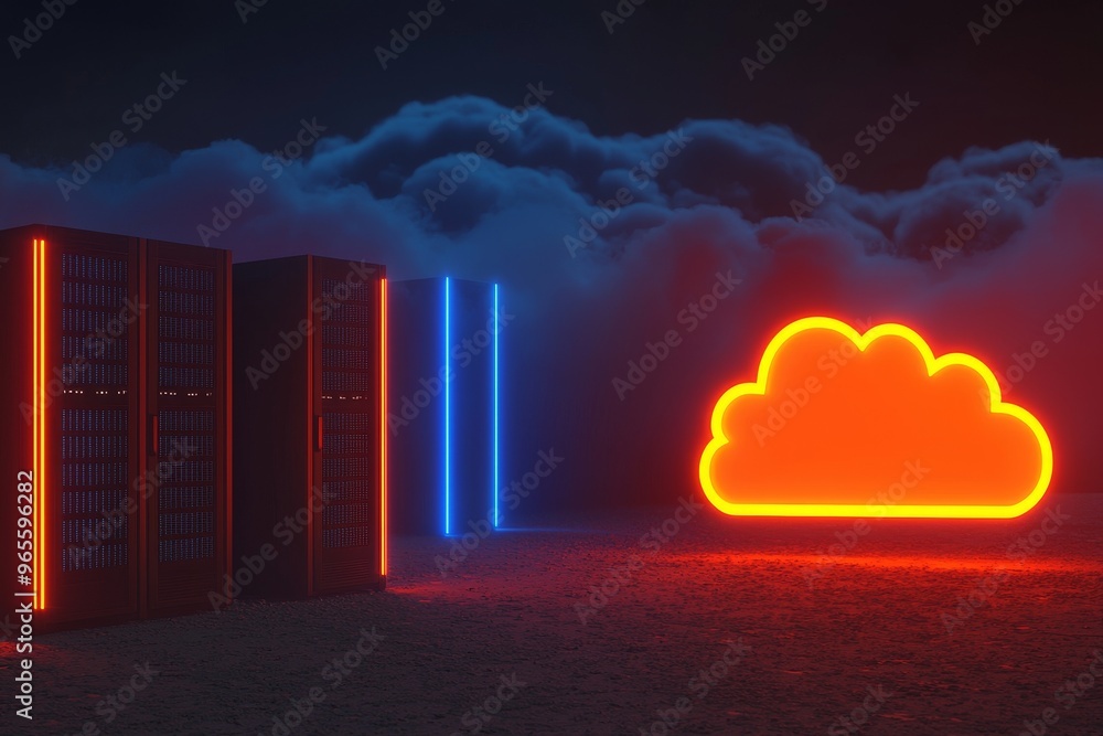 Poster the start of big data center technology and technology warehouses with servers supporting the digita