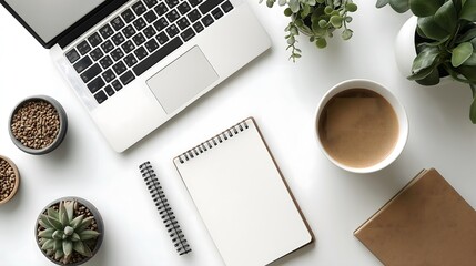 Modern Minimalist Workspace with Laptop Coffee and Greenery, print for Dear Diary Day