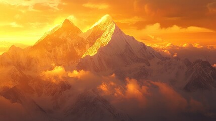 Naklejka premium Majestic Mountain Peaks at Sunset