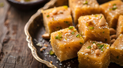 Mohanthal roasted barfi, also known as besan burfi, is an Indian confection.
