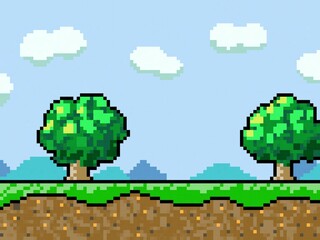 レトロゲーム画面のようなドット絵背景
