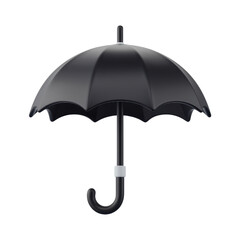 A sleek black umbrella with a curved handle, designed for protection against rain or sun. It has a smooth, modern appearance and is lightweight.