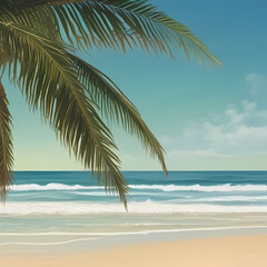 Fototapeta premium beach sand with palm branches on the background of the sea