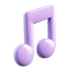 A glossy, 3D-rendered musical note in a vibrant purple color, symbolizing music and sound. Its playful design adds a cheerful touch