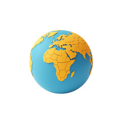 A 3D representation of a globe, featuring a blue ocean and a yellow-brown landmass, highlighting the continent of Africa and parts of Europe