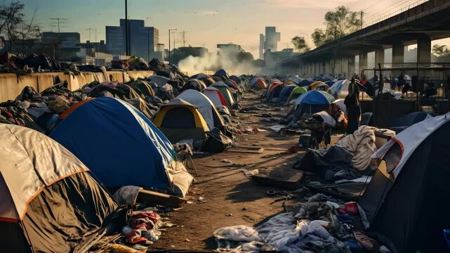 Homeless people in tents are on streets