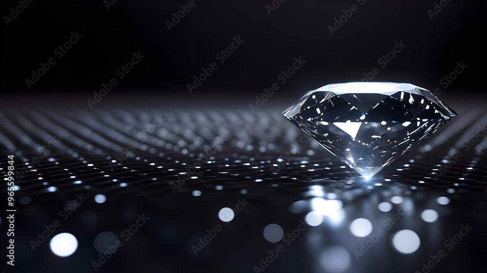 Poster shining diamond on dark background with light dots image